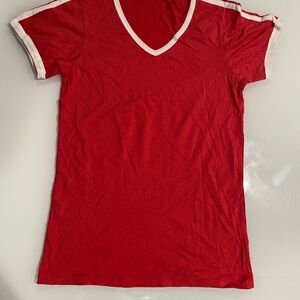 Women’s Red V-Neck T-Shirt with White Trim size XL